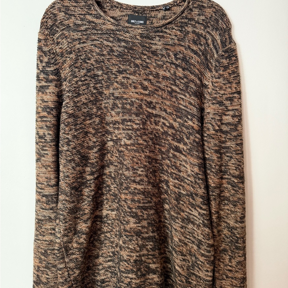 Only & Sons Knit Sweater Brown Black Marled Crewneck Size Medium